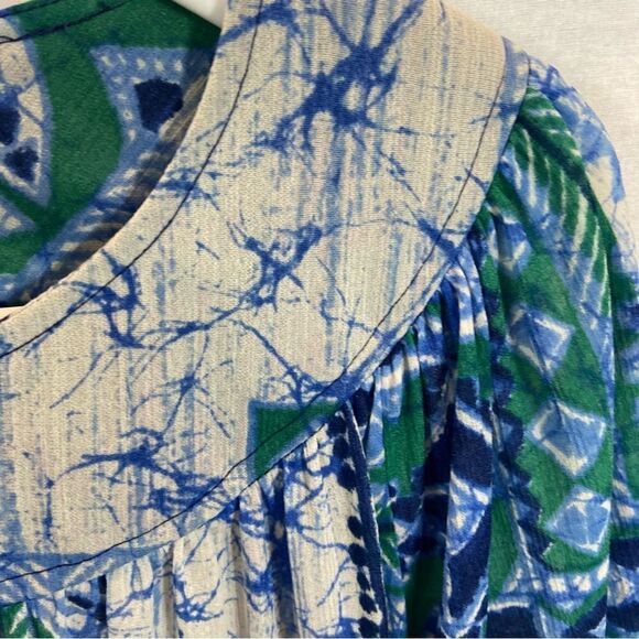 RARE‎ Vintage Edith Flagg Blue and Green Print Long Sleeved Mumu Shirt Dress OS - Picture 11 of 16